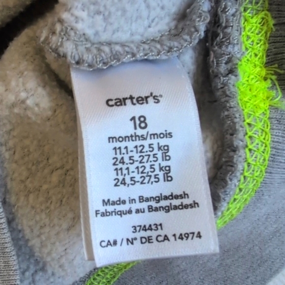carter's comfy gray henley style hoodie sweatshirt 18 months baby boy - Picture 5 of 7